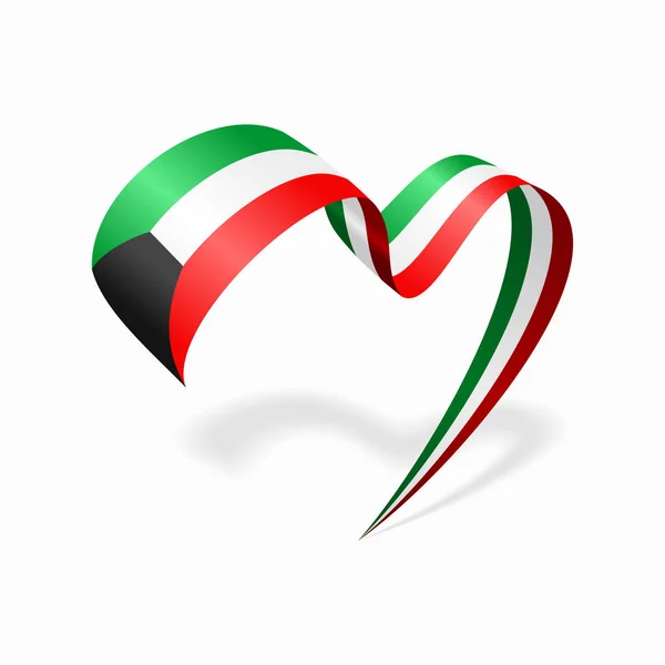 Kuwaiti flag heart shaped ribbon. Vector illustration. — 스톡 벡터