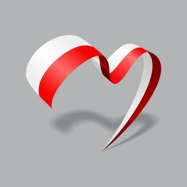 Polish flag heart shaped ribbon. Vector illustration. — Vetor de Stock