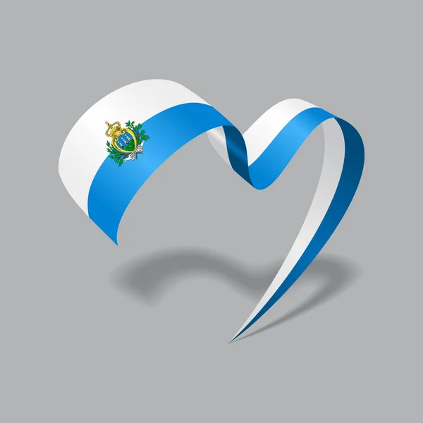 San Marino flag heart shaped ribbon. Vector illustration. — Image vectorielle