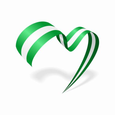 Nigerian flag heart shaped ribbon. Vector illustration.