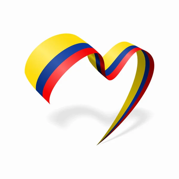 Colombian flag heart shaped ribbon. Vector illustration. — Stock Vector
