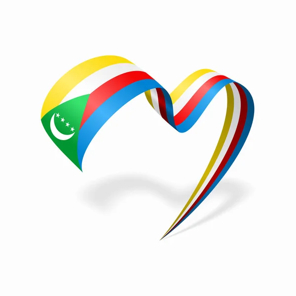 Comoros flag heart shaped ribbon. Vector illustration. — стоковий вектор