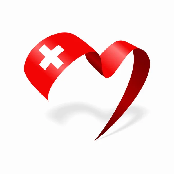 Swiss flag heart shaped ribbon. Vector illustration. — Vettoriale Stock