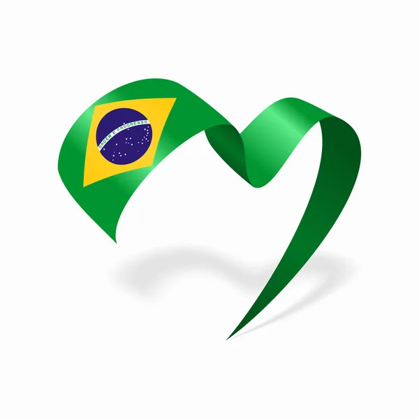 Brazilian flag heart shaped ribbon. Vector illustration. — Vettoriale Stock