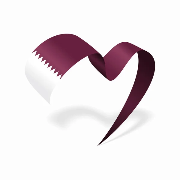 Qatari flag heart shaped ribbon. Vector illustration. — 图库矢量图片