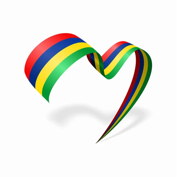 Mauritius flag heart shaped ribbon. Vector illustration. — Vector de stoc