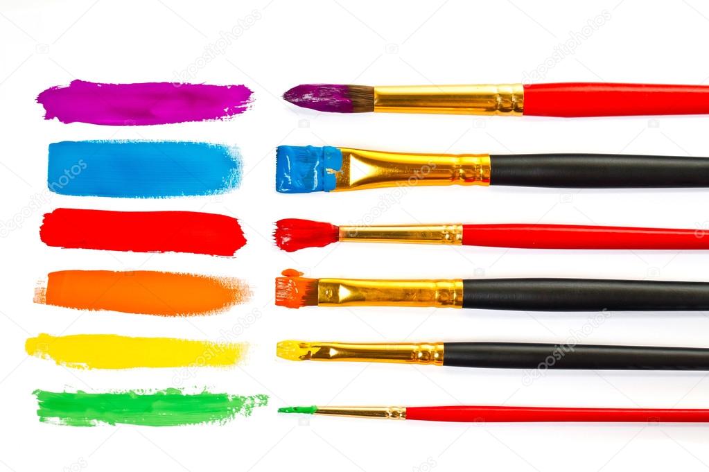 Paintbrushes with colored strokes