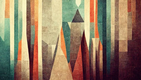 Retro Poster Background Aged Colours Mountains Geometrical Forms Image Generated — Stock Photo, Image