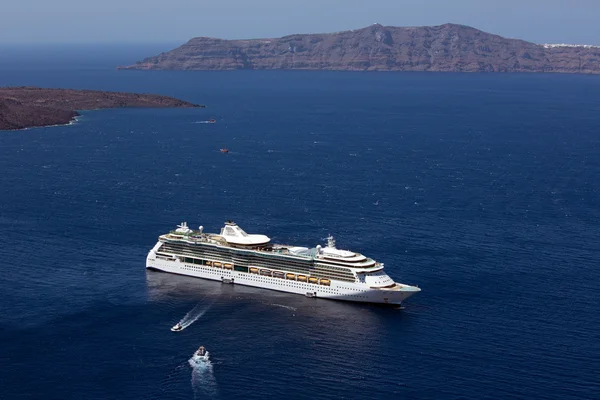 Cruise ship, Fira, Santorini. Royalty Free Stock Images