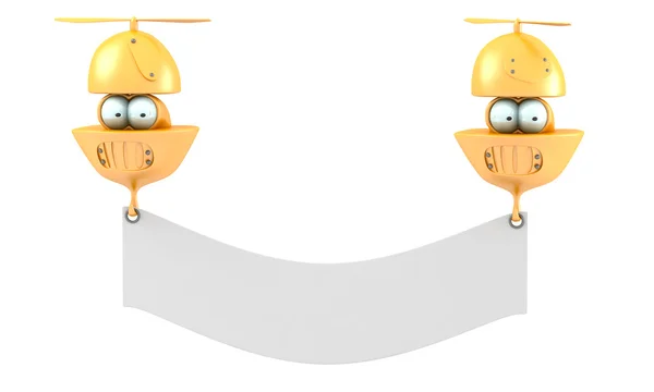 Beyaz Ba 'da izole edilmiş, boş afişi olan çizgi film karakterleri