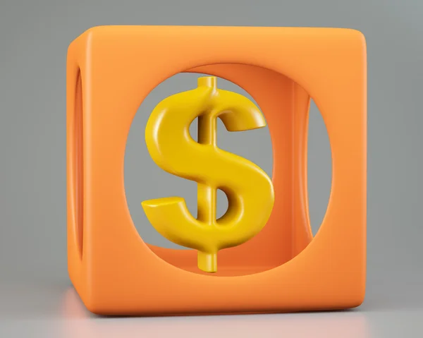 Signo de dólar en caja naranja — Foto de Stock