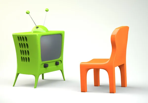 Fernseher im Cartoon-Stil mit Stuhl — Stockfoto