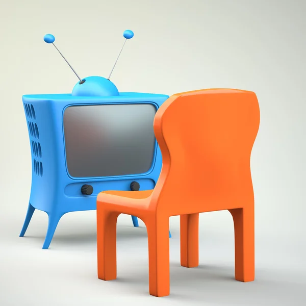Cartoon-estilo tv com cadeira — Fotografia de Stock