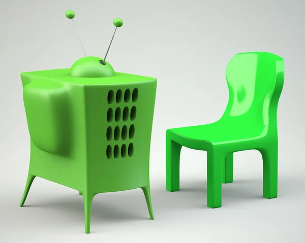 Cartoon-styled tv with chair — Stock Photo, Image
