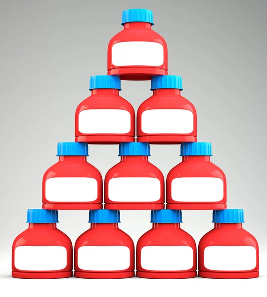 Pyramid of blank plastic containers — Stock Photo, Image
