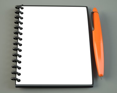 Turuncu kalem ile boş bir not defteri