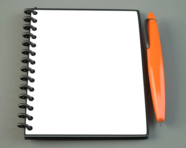 Notizblock mit orangefarbenem Stift — Stockfoto