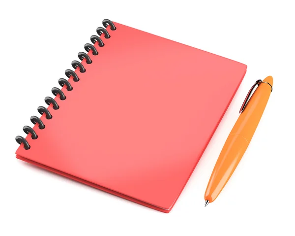 Bloco de notas vermelho com caneta — Fotografia de Stock