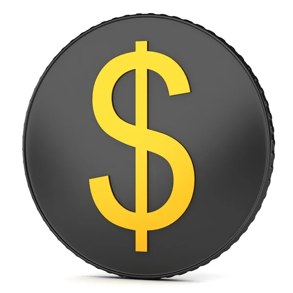 Black coin with dollar sign — 图库照片