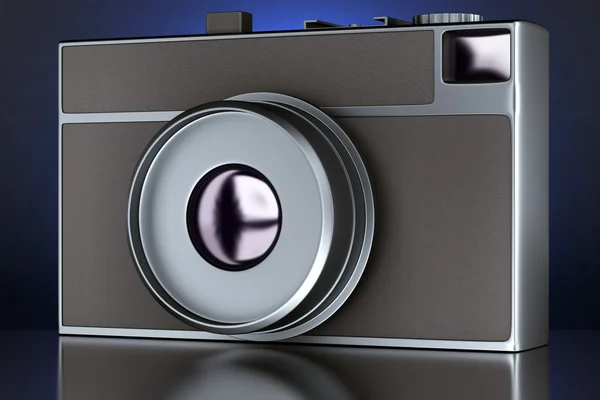 Câmera de foto retro-estilo no fundo azul escuro — Fotografia de Stock
