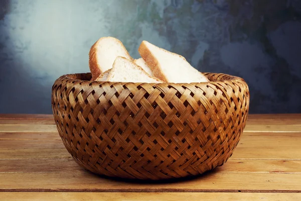 Slices of bread in wicker basket — Stock Photo, Image