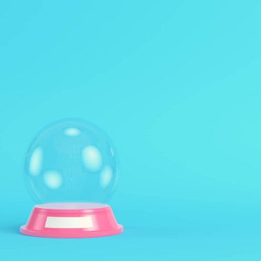 Pembe kar küresi, parlak mavi arka planda, pastel renklerde. Minimalizm kavramı. 3d hazırlayıcı