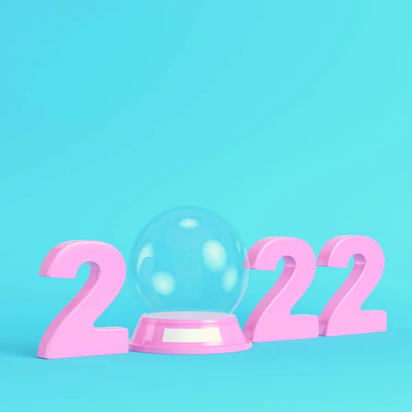 Pink Snow Globe 2022 Figures Bright Blue Background Pastel Colors — Stock Photo, Image