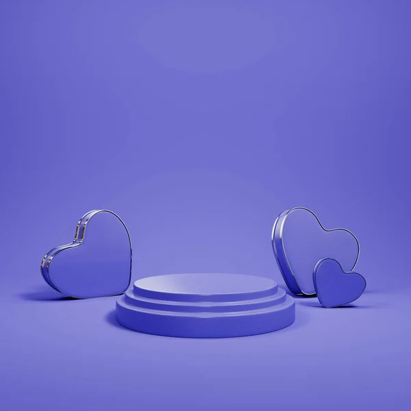 Podium Hearts Velvet Background Valentines Day Minimalism Concept Render — ストック写真