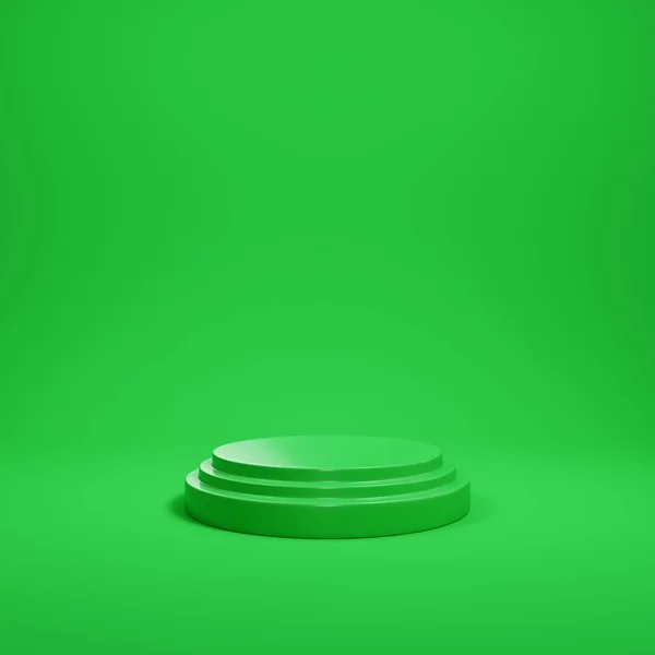 Empty Podium Product Display Green Background Minimalism Concept Render — 图库照片