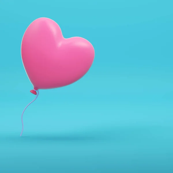 パステルカラーの明るい青の背景にバレンタインデーのためのハート型のピンクの風船 最小限の概念 3Dレンダリング — ストック写真