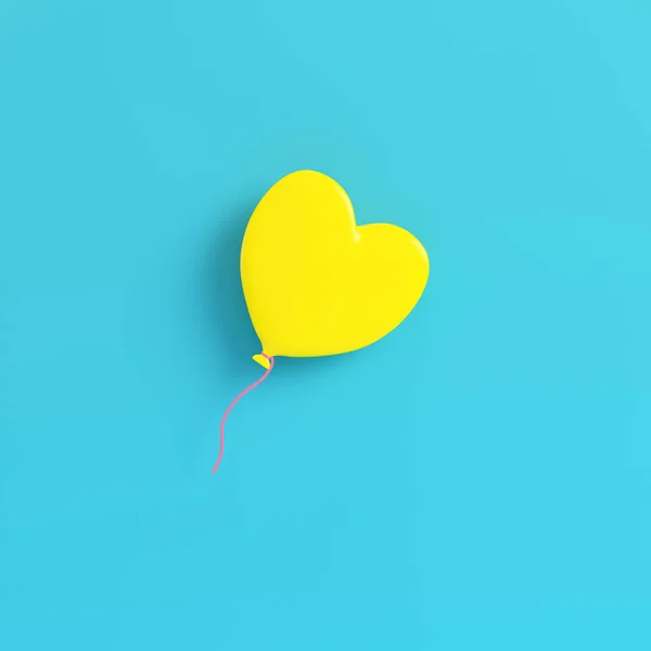 パステルカラーの明るい青の背景にバレンタインデーのためのハート型の黄色の風船 最小限の概念 3Dレンダリング — ストック写真