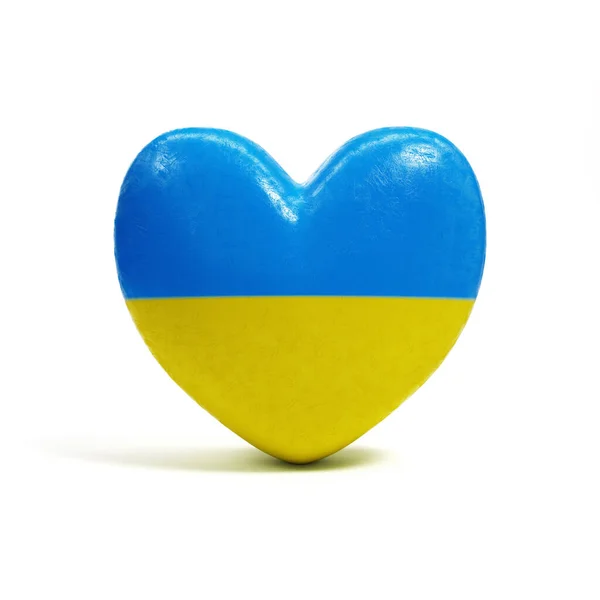 Grungy Heart Shape Ukraine Flag Colors Isolated White Background Render — Stock Photo, Image