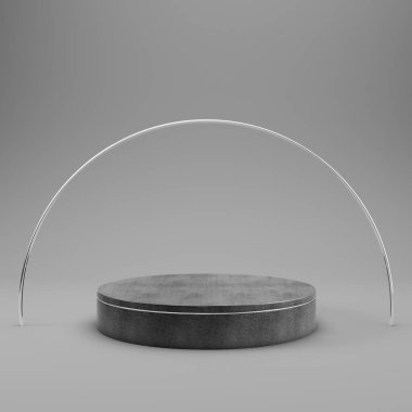 Ürün gösterimi için soyut şekil geometrisi olan gri silindir kaidesi. 3d illüstrasyon