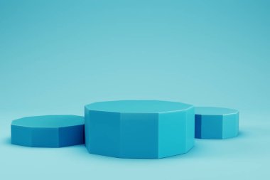 Özet asgari arkaplan. Ürün gösterimi için mavi silindirik kaide. 3d illüstrasyon
