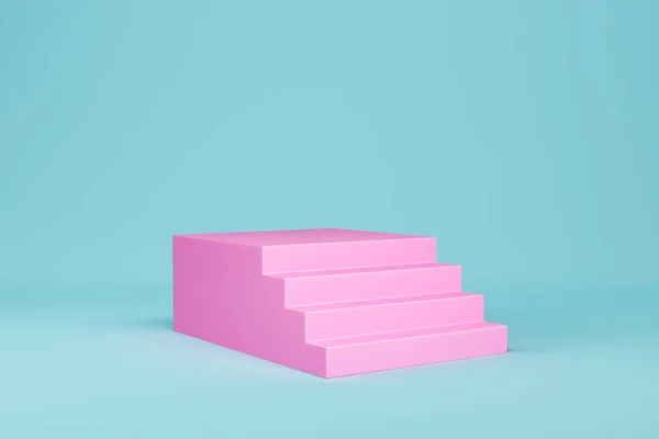 Pink stairs on light blue background for product display. 3d rendering