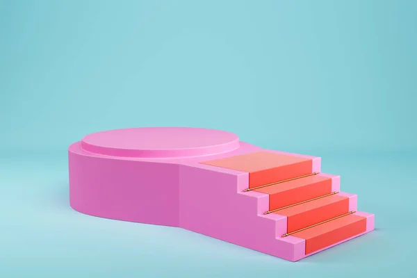 Escadas Cor Rosa Com Tapete Vermelho Fundo Azul Claro Para — Fotografia de Stock