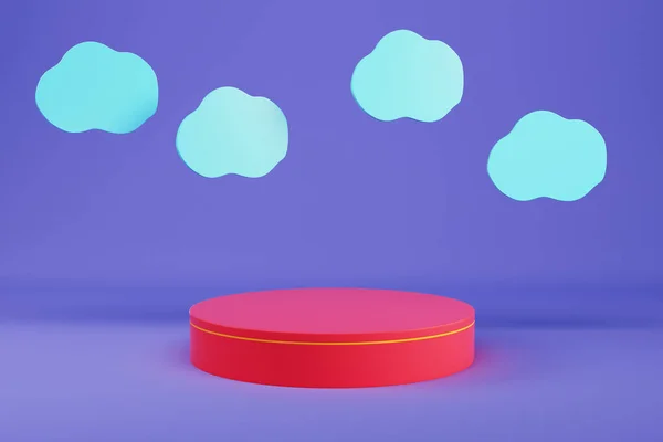 Roter Zylindersockel Mit Abstrakten Wolken Zur Produktpräsentation Illustration — Stockfoto