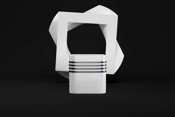 Weißer Rechteck Sockel Mit Abstrakter Geometrischer Form Zur Produktpräsentation Darstellung — Stockfoto