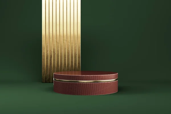 Abstrakter Minimaler Hintergrund Zylindrisches Podium Mit Goldener Geometrischer Form Zur — Stockfoto