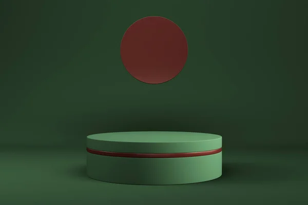 Abstract Minimal Background Green Cylindrical Podium Geometrical Shape Product Display — Stock Photo, Image