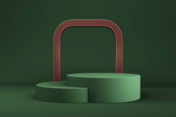 Sfondo Minimale Astratto Podio Cilindrico Verde Con Forma Arco Visualizzazione — Foto Stock
