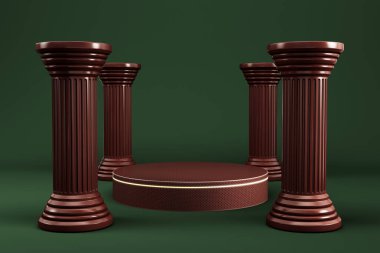 Özet asgari arkaplan. Ürün gösterimi için kadim sütunları olan silindirik bir platform. 3d oluşturma