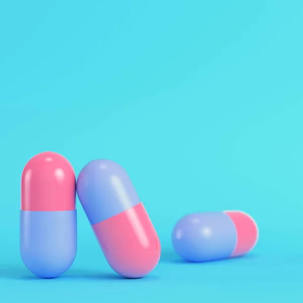 Pink Pills Bright Blue Background Pastel Colors Minimalism Concept Render — Fotografia de Stock