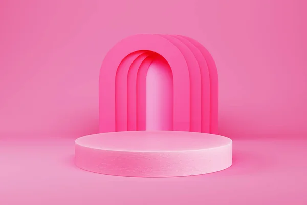 Abstract Minimal Background Pink Cylindrical Podium Arc Shape Product Display — Stockfoto