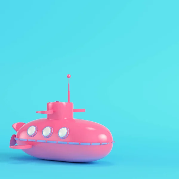 Pink Toy Submarine Bright Blue Background Pastel Colors Minimalism Concept —  Fotos de Stock