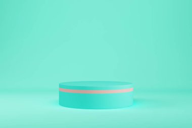 Soyut minimum pastel arkaplan. Ürün gösterimi için silindirik nane rengi kaide ya da podyum. 3d illüstrasyon