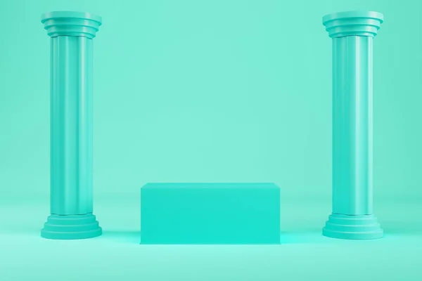 Abstract Minimal Background Mint Colored Rectangle Pedestal Ancient Pillars Product — Stok fotoğraf