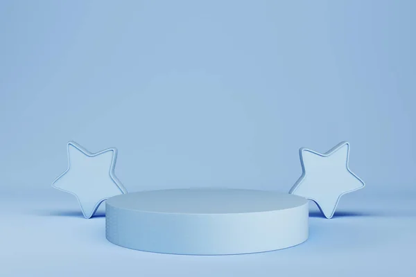 Abstract Minimal Pastel Background Light Blue Cylindrical Pedestal Podium Stars — Zdjęcie stockowe