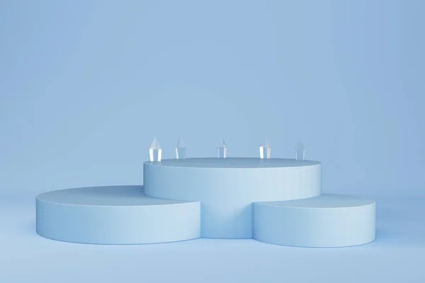 Abstract Minimal Pastel Background Light Blue Cylindrical Pedestals Podiums Crystals — Fotografia de Stock