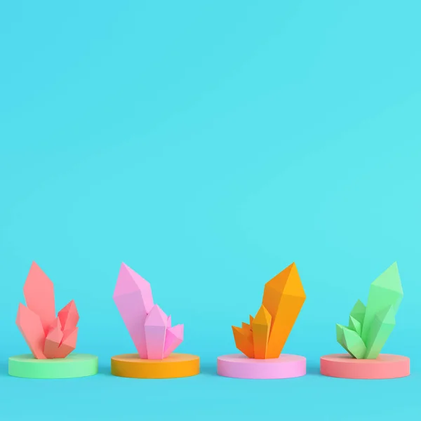 Colorful Crystals Bright Blue Background Pastel Colors Minimalism Concept Render — Photo